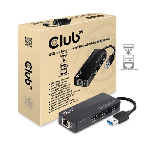 USB hub + ethernet Club 3D USB TYPE A 3.1 GEN…