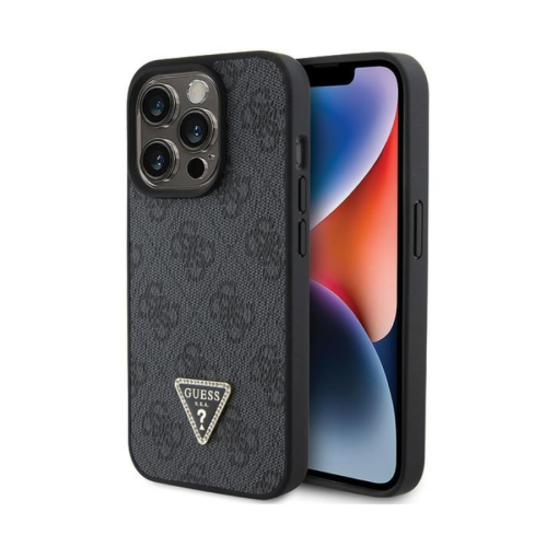 ZAŠTITNA MASKA GUESS – KOŽNA FUTROLA 4G DIJAMANTSKI TROKUT GUHCP15XP4TDPK ZA IPHONE 15 PRO MAX CRNA