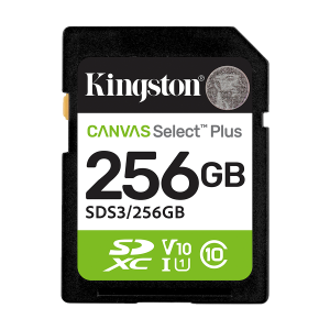 Micro SD card Kingston 256 GB SDCS3/256GB  Class10 Canvas Select Plus SD adapter;100MBs Read,Class 10 UHS-I