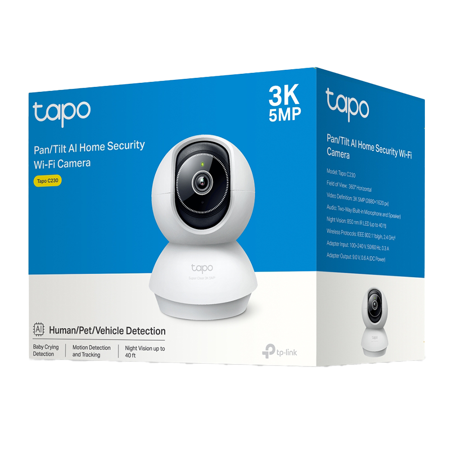 TP-Link TAPO-C230 Pan/Tilt AI Home Security Wi-Fi Camera, 3K 5MP (2880x1620), 2.4 GHz, Horizontal 360, Pan/Tilt, Smart AI Detection and Notifications - Image 2